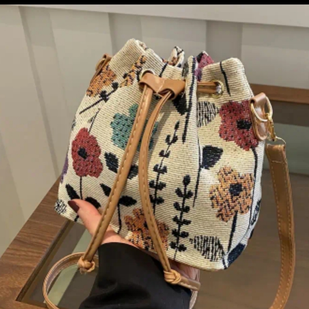 Floral Canvas Bucket Bag